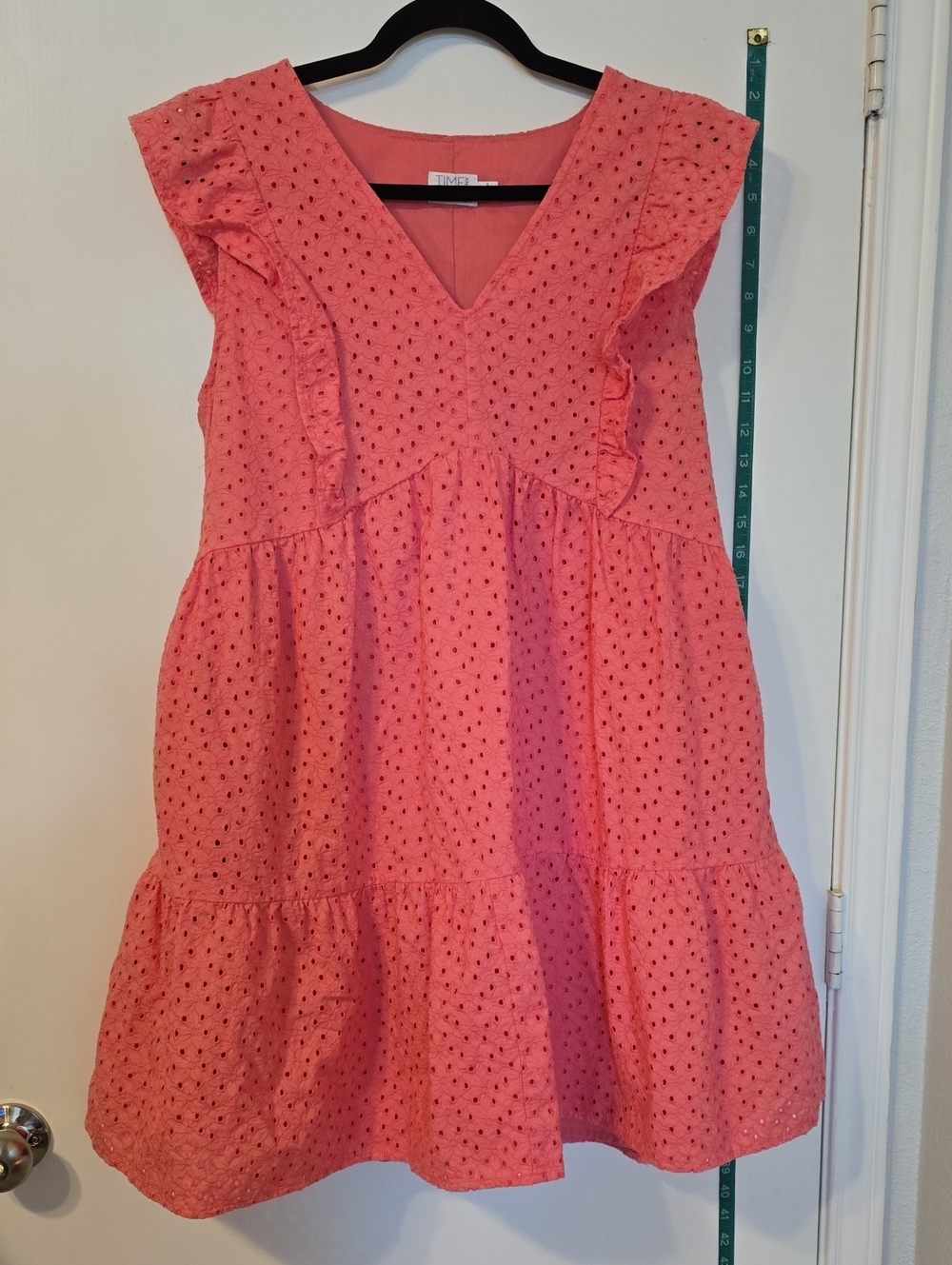 Time and Tru Coral Pink Eyelet Ruffle Tiered Dress